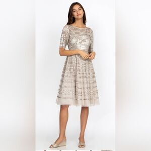 Johnny Was Champagne Beaded Mesh Dress Sz 8 NWT